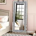 Large Charming Diamond Decorative Wall Mirror Crushed Crystal Full Length Mirror