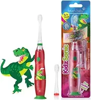 brush-baby KidzSonic Toddler and Kid Electric Toothbrush for Ages 3+ Years - Disco Lights, Gentle Vibration, and Smart Timer Provide a Fun Brushing Experience - 2 Brush Heads Included - Dinosaur