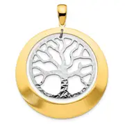 Sterling Silver Rh-Plat And Gold-Tone Textured Tree Pendant