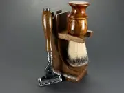 3 Pcs Wooden Shaving Set For Men's Synthetic Hair Shave Brush with 3 Edge Razors