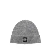 [Stone Island] Stone Island Ribbed Logo-patch Beanie ONE SIZE GREY