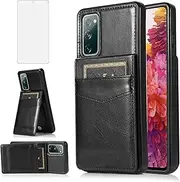 Phone Case for Samsung Galaxy S20 FE Gaxaly S 20 FE 5G UW 6.5 inch with Tempered Glass Screen Protector Credit Card Holder Wallet Cover Stand Leather Cell Glaxay S20FE 20S Fan Edition G5 Cases Black