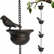 Rain Chains, Detachable Bird & Bell Rain Chain for Gutters, 23.6in Metal Rain Catcher for Outside, Decorative Your House and Garden, Verdigris