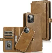Cavor for iPhone 13 Pro Max Wallet Case,2 in 1 Magnetic Detachable Case Leather Flip Cover with Stand Feature & Card Slots & Wristlet Strap (6.7")-Brown