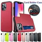 Hard Armor Case Cover Slide Card Slot Holder For iPhone 14 13 12 11 Pro Max 8 XS