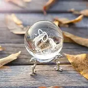 3D Crystal Ball Paperweight 60mm Laser Engraved Glass Horse Sphere Display Meditation Ball Fengshui Home Decor with Stand