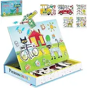 PicassoTiles Pete The Cat Board Game Puzzle Activity Play Book Magnet Mix and Match Cartoon Toy Playset with Storage Reusable Magnetic Figures Storytelling STEM Education Learning Kids Ages 3+ PTC02