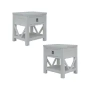 Myer 2pc Set Bedside Tables Storage Cabinet Shelf Side End Table White Wash
