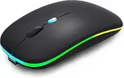 Rechargeable wireless mouse with 7color RGB lighting, dual mode (Bluetooth and 2.4G USB),ultra-silent and portable,for laptops, iPads, Apple MacBooks, Android tablets,computers (White) (black)