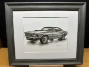 Drawing of a 1970 Ford Mustang Mach 1 Car Graphite Pencil Art Sketch Picture