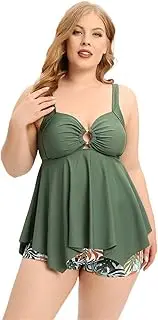 [HoneyStore] Women's Boho Plus Size Tankini Hawaiian Two Piece Beach Bathing Suit with Boyshort