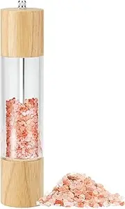 Pepper Grinder Salt Grinder Wooden Pepper Mill Grinder w/Adjustable Coarse, Tall Wood Refillable Manual Pepper Grinder Mill Peppermill for Black Peppercorn (Log-10 in)