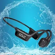 AYI True Bone Conduction Swimming Headphones with Bluetooth 5.4 & MP3 Player Mode 32GB Built-in Memory IPX8 Waterproof Screen Display Pain-Free Open-Ear Earphone for Sport and Work-Black