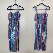 NWT Aidan Mattox MultiColor Sequin Sleeveless Striped Midi Cocktail Dress size 0