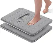 Memory Foam Bath Mat, (2 Pack) Non-Slip Back, 40x60 cm Fleece Softness, Highly Absorbent, Bathroom Carpet, Super Soft Microfiber Bath Rug, Rectangle, Easy to Clean Mat… (Grey)
