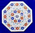 White Marble Coffee Table Top Bad side Table Gemstones inlay Home Decor Gift