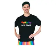 Adult Rainbow T Shirt Top Tee Gay Pride LGBTQ Love Is Love - Black - One Size