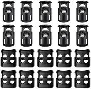 20 Pack Plastic Cord Locks, FineGood End Spring Toggle Stopper Slider, 10 Pcs Sing-Hole, 10 pcs Double-Hole (Black)