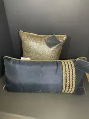 Waterford Vaughn Decorative Pillows Navy Gold 11”x22” & 14”x14” New With Tags
