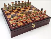 Santa Fe Trains Steam v Diesel Train Engine Chess Set Cherry Color Storage Board