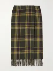[Ralph Lauren Collection] Ralph Lauren Collection - Aden Checked Wool-felt Midi Wrap Skirt - Dark green - US2 US 2 Green