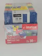 New! Imation 2HD IBM Formatted 25 + 5 Free (Total 30) Colored Diskettes 1.44 MB