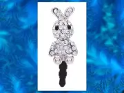 CRYSTAL RABBIT BUNNY Earphone Jack Dust Plug Cover Cell phone Iphone Android NEW