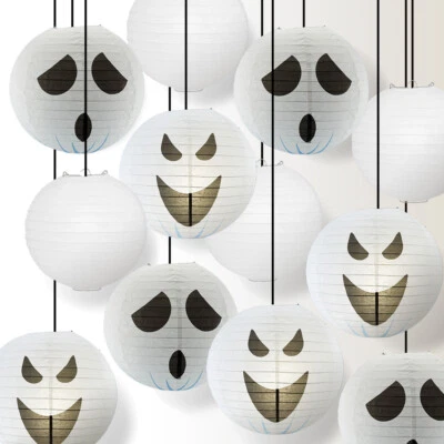 Premium Spooky Ghosts Halloween Paper Lantern Party Pack Set - 12 Piece Set