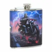 Pacific Giftware Hell on Highway Skull Portable Stainless Steel and PU Hip