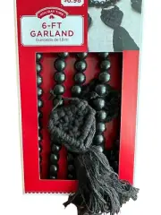 Boho Garland Black Beaded Macrame Black Holiday Time 6 Feet New