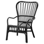 STORSELE high-back armchair, black/rattan