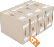 4 Pack Bed Sheet Organiser Box Foldable Linen Wardrobe Organizers and Storage (King & Queen Size) Folding Bedding Storage Box with Two Window Bedding Set Pillow Cube Organizer (Beige)