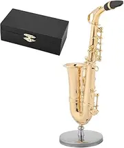Gsycle Mini Saxophone Model, Gold Plating Brass Saxophone Ornament Saxophone Dancing Model for Desktop with Stand and Case