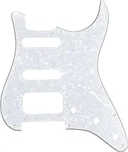 Musiclily Pro 11-Hole Round Corner HSS Guitar Strat Pickguard for USA/Mexican Stratocaster 4-screw Humbucking Mounting Open Pickup, 4Ply White Pearl