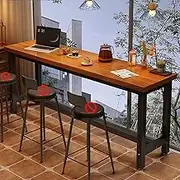 YVYKFZD Home Bar Table, Rectangle Bar Height Table, Solid Wood Dining Table, Industrial Breakfast Table Bistro Table with Metal Trestle Base, Table Only(Light Brown,55.1"x15.7"x41.3")