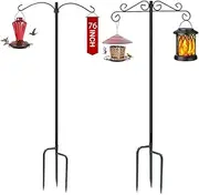 Adjustable 2 Pack 76 INCH Double Shepherds Hooks for Outdoor, Heavy Duty Two Sided Bird Feeder Pole for Hanging Plant Baskets, Solar Light Lanterns, Wind Chimes