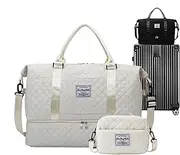 GEUGECY Overnight Travel Duffel Bag, Weekend Bag Overnight Bag Carry On Bag Holdalls Travel, Waterproof Gym Bag Wet Dry Separate with Shoe Compartment, Travel Gym Bag Unisex