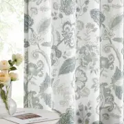 Backtab Rod Pocket Jacobean Floral Semi Sheer Curtains Boho Botanical Leaf Pr...