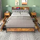 Ufurniture Double Bed Frame 4 Storage Drawers Charging Station and USB Ports