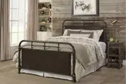 Istyle Rustic King Bed Frame Metal Grey Rustic Brown