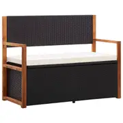 vidaXL Storage Bench 115 cm Poly Rattan and Solid Acacia Wood Black