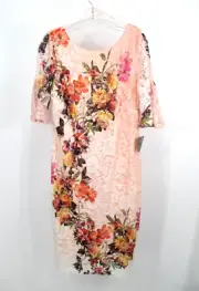 NWT GABBY SKYE Midi Shift Dress Women Size 10 Pink Floral Lined Bell Sleeves