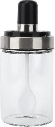 Built-in Pan, Spoon And Lid Corrosion Resistant Durable Clear Glass Seasoning Jar Salt Pepper Seasoning Bottle With Spoon For Kitchen Use
