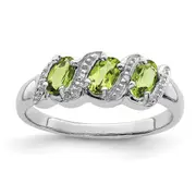 Sterling Silver Rhodium 3 Stone Peridot u0026 Diamond Ring