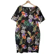 NWT AX Paris Curve Botanical Sheath Dress Plus 24 Black Floral Tropical