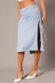 Blue Maxi Skirt Side Ruched Jersey - Size 8, Women's Maxi Skirt