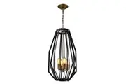 GAMBA Pendant Lamp Light Interior ES X 4 Antique Brass Narrow Angular Cage OD380mm
