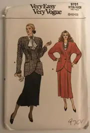 Vogue 9701 Vintage 80s Sewing Pattern Jacket Skirt Size: 8-10-12