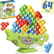 WOWNOVA Dinosaur 64PCS Stacking Tetra Tower Game for Kids Family Game Night, Balance Stacking Blocks Tower Board Game for Fun Party Games, Stack Attack Game for Kids, Teens & Adults