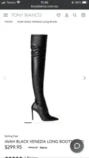 Tony and Bianco Avah Black Venezia 10.5cm Long Boots Size 7